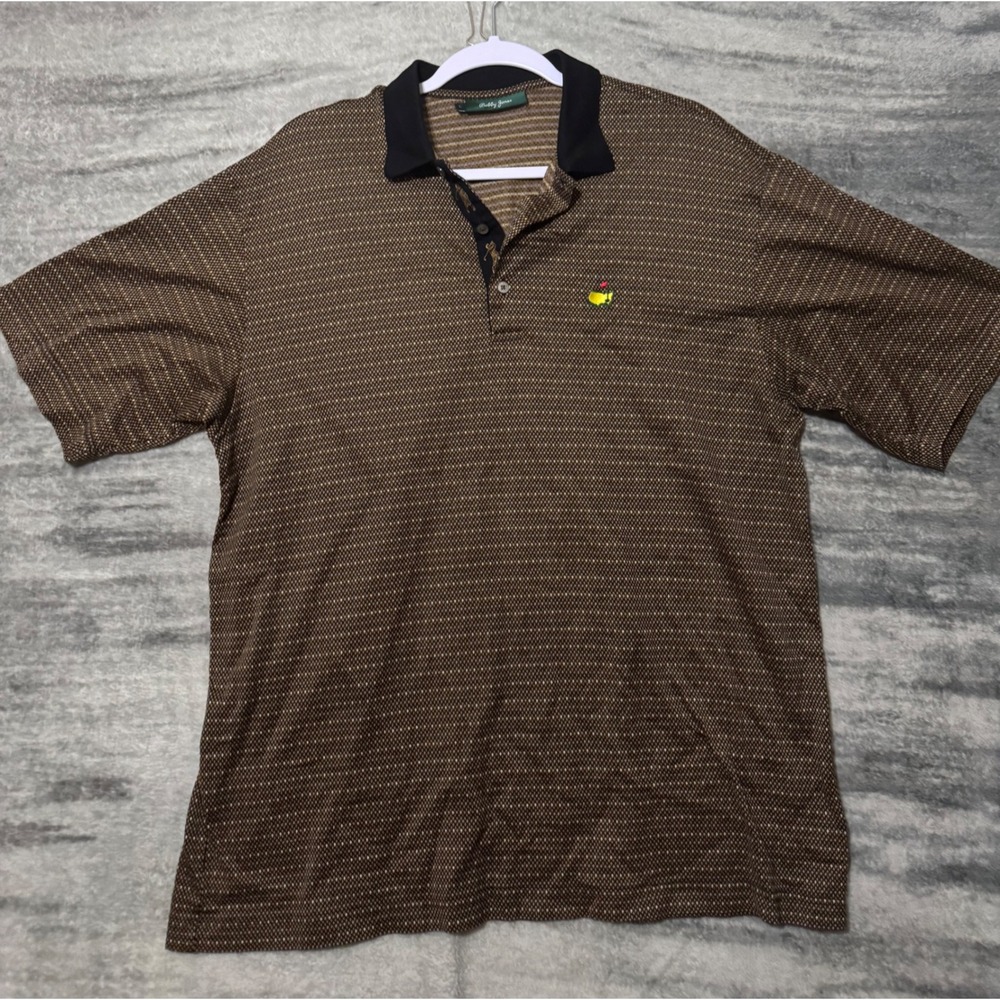 Bobby‎ Jones Mens Masters Golf Polo Shirt Brown Geometric Short Sleeve Size L